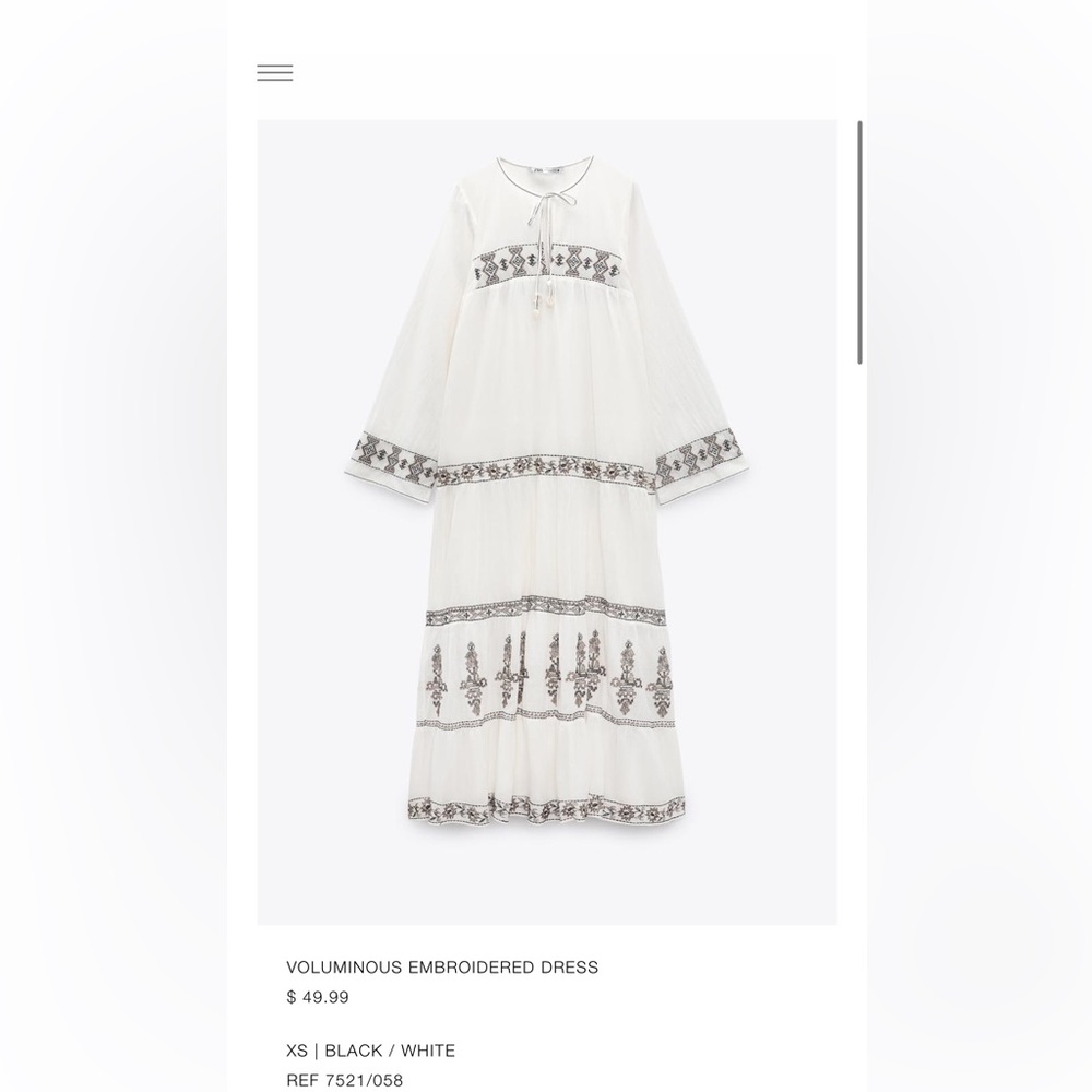 Zara voluminous Embroidered White Dress